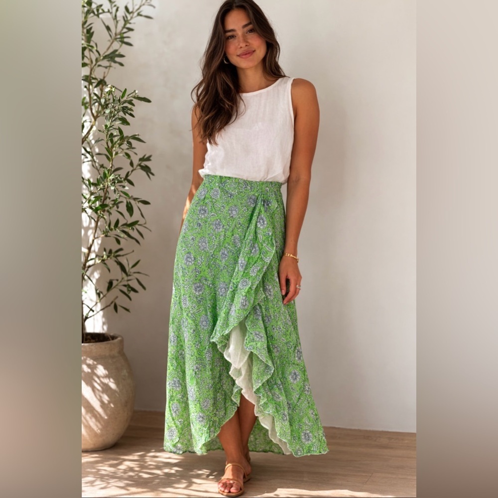Clara The Label / Victoria Dunn Block Print Made in India Ruffle skirt Sz Small